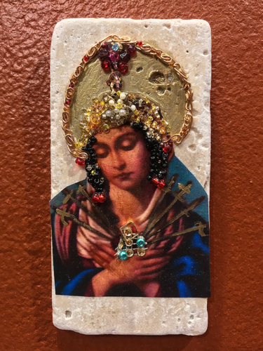 Warrior Madonna #7 | 6" x 3" | Mixed media on stone tile | 2019-2021