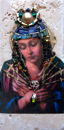Warrior Madonna #1 | 6" x 3" | Mixed media on stone tile | 2019-2021