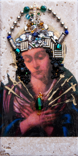Warrior Madonna #2 | 6" x 3" | Mixed media on stone tile | 2019-2021