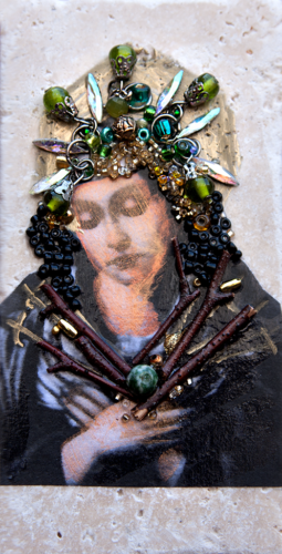 Warrior Madonna #3 | 6" x 3" | Mixed media on stone tile | 2019-2021
