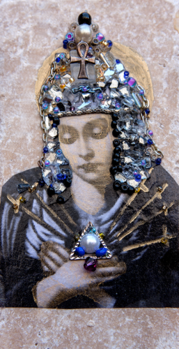 Warrior Madonna #4 | 6" x 3" | Mixed media on stone tile | 2019-2021